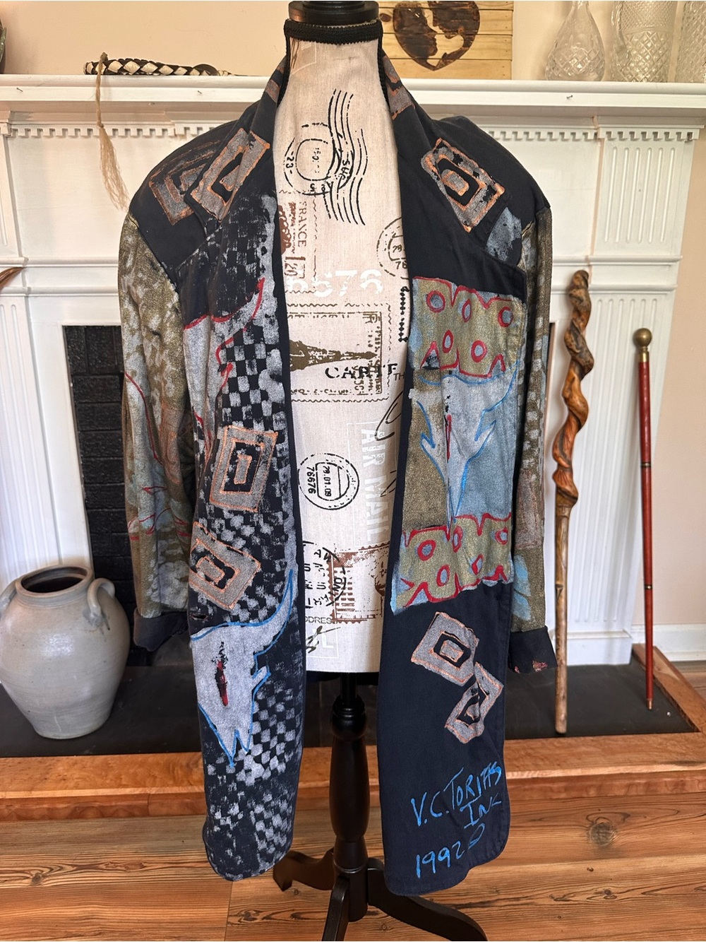 Vintage 1992 V.C. Torias Wearable Art To Wear Blazer Hand Painted Cotton OS